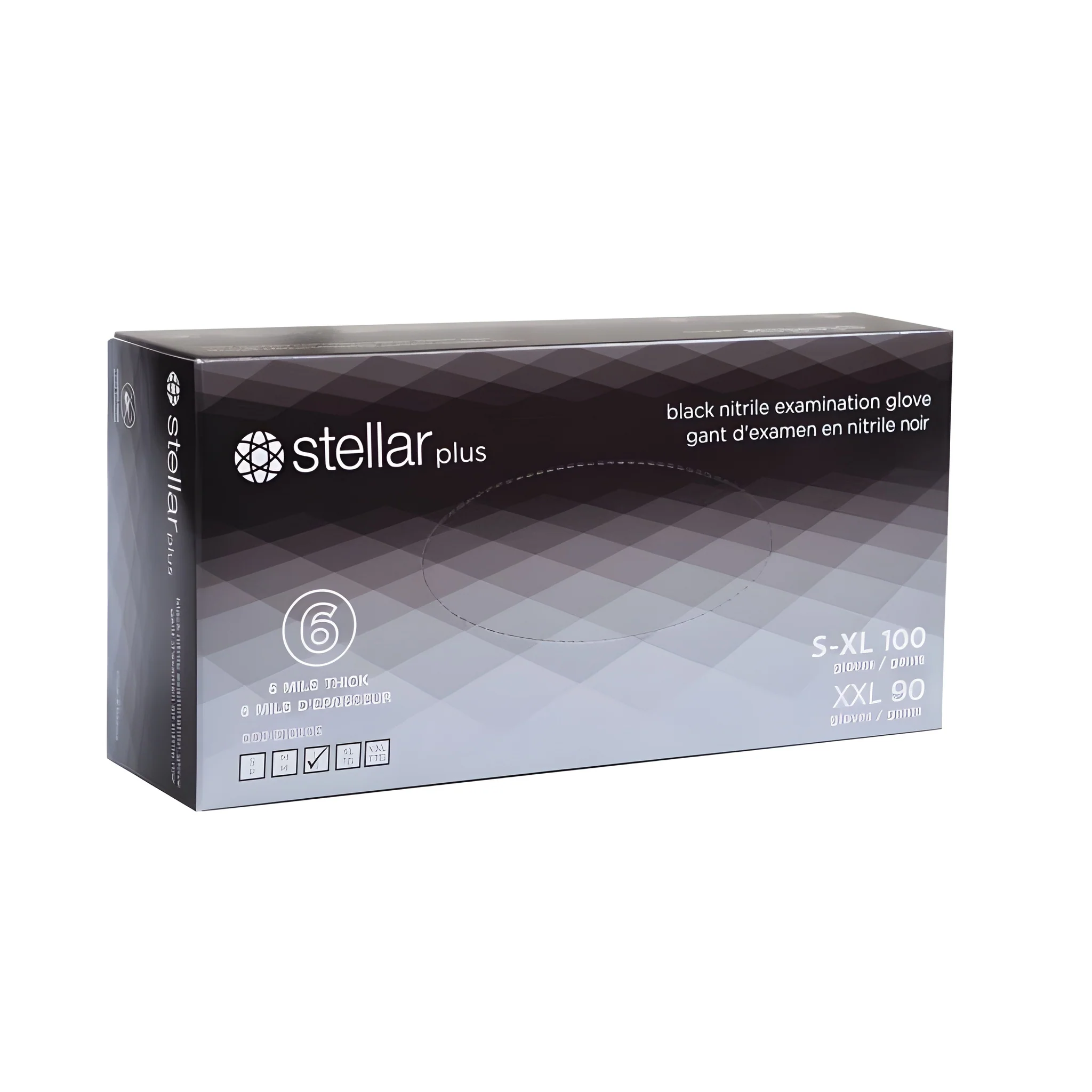 Stellar Extra Black Nitrile Gloves, Medium- 1000/Case